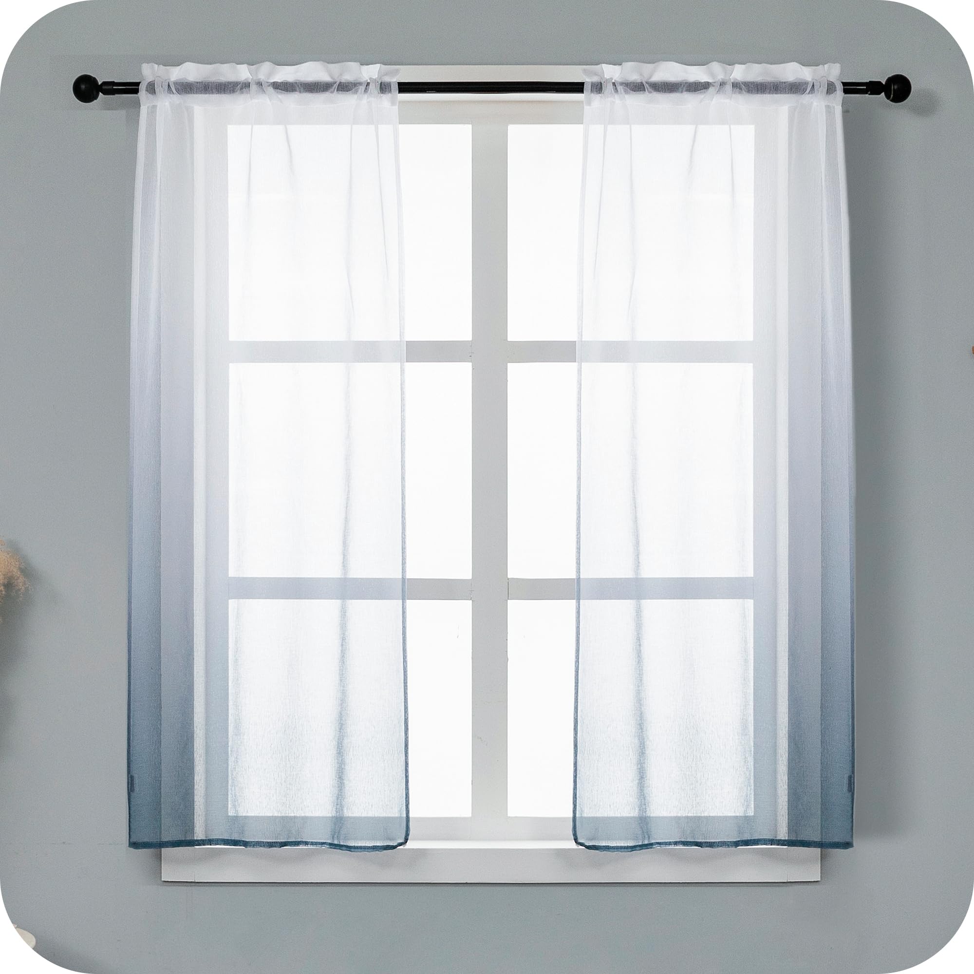 GIRASOLE HOME Paire Rideaux Voile Blanc Transparent Rayé - 70x148 Cm Pour Salon Et Chambre