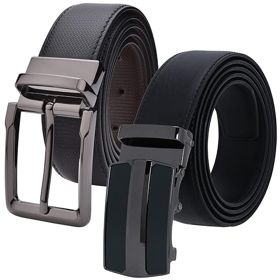 Labnoft Men's PU Leather Auto Lock & Reversible Belt Combo