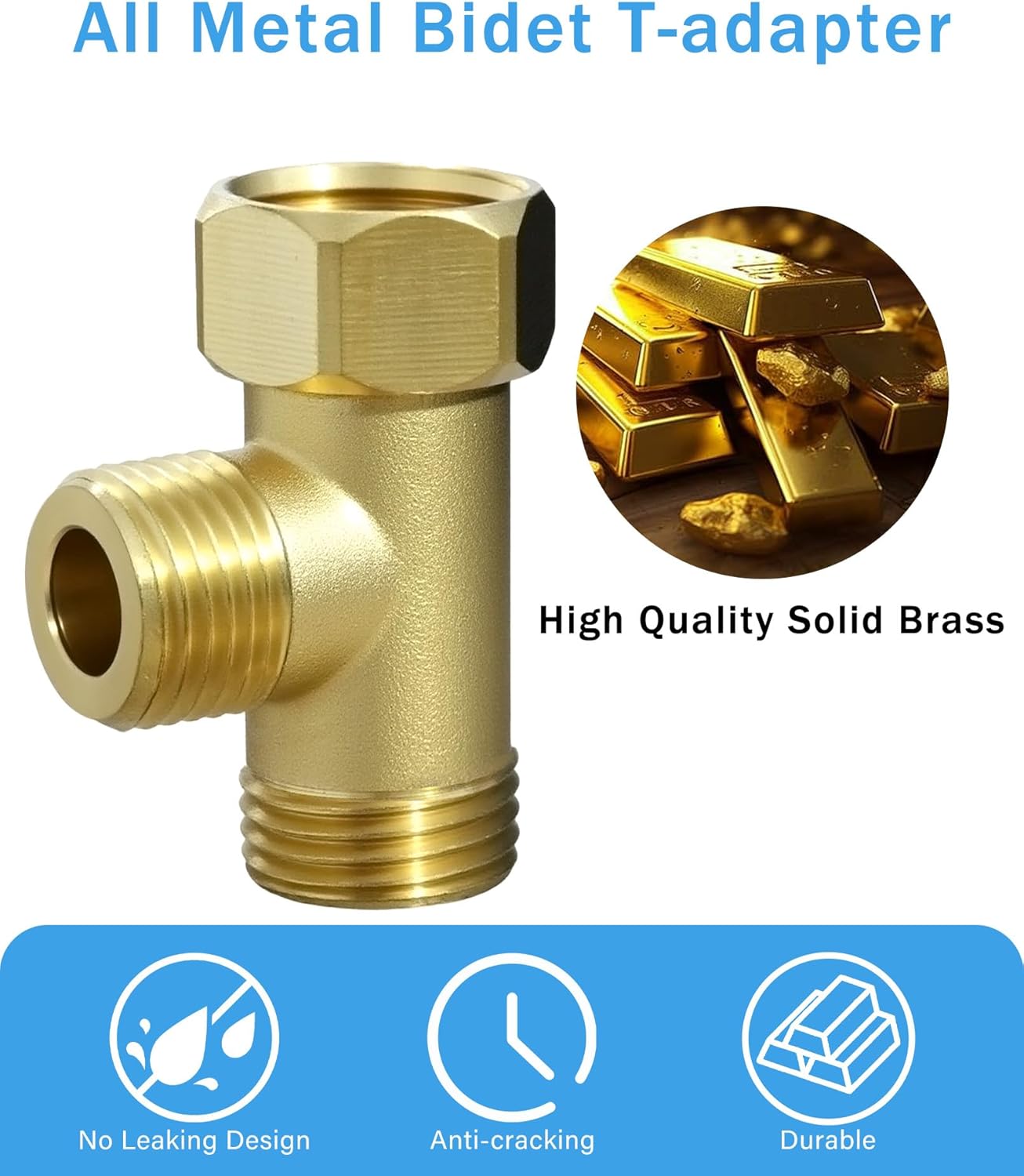 Upgrade Brass T Adapter Replacement for TOTO THU6234, Connect 7/8" Toilet Supply Hose, Tee Fitting for Washlet A100, C100, K300, S300E, S350E