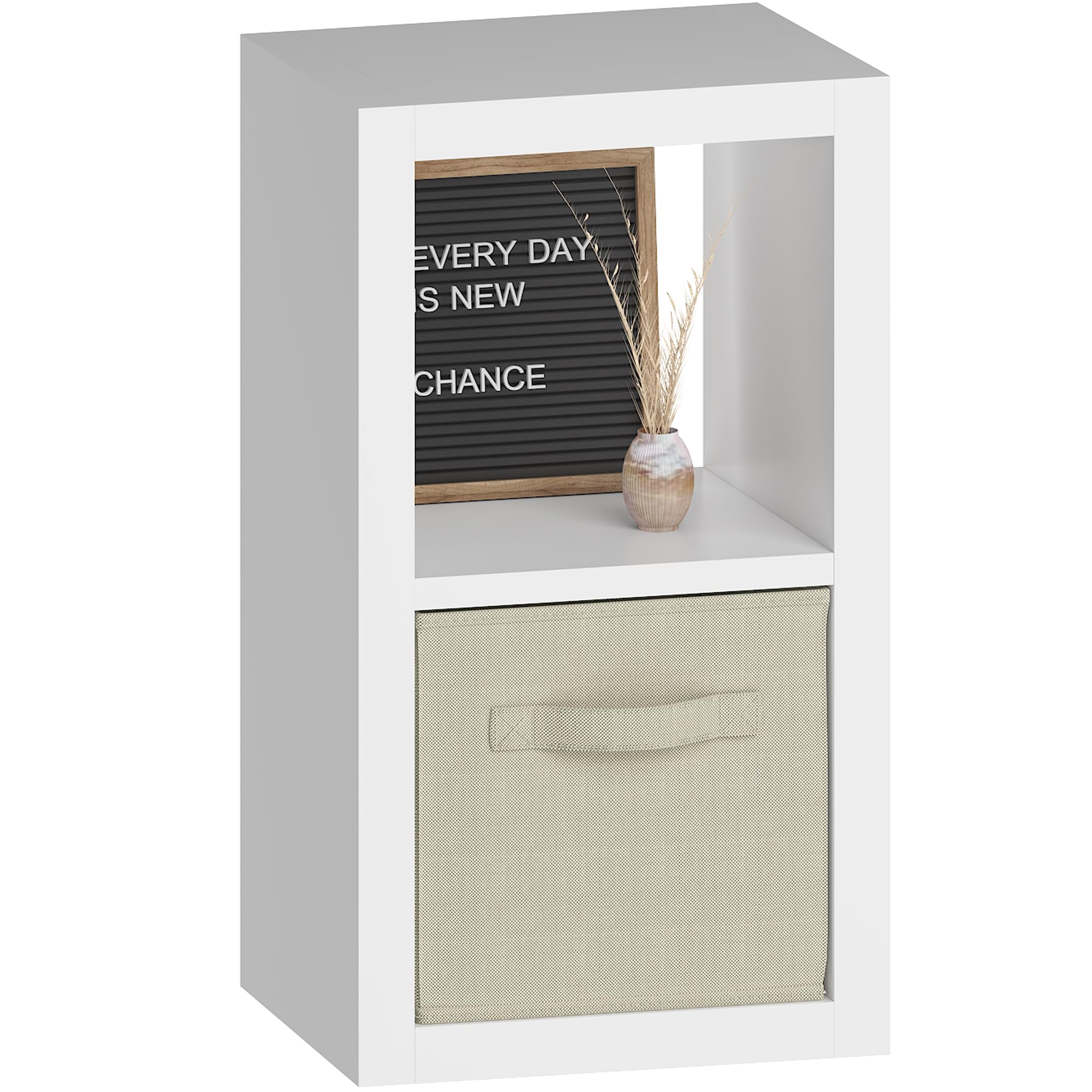 Bookshelf with Storage Bin, 2-Cube Storage Organizer, White