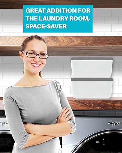 Miniatura 3 de Skywin Contenedor de contenedor de lavandería con tapa gris - Contenedor de almacenamiento de cápsulas de lavandería para organización de