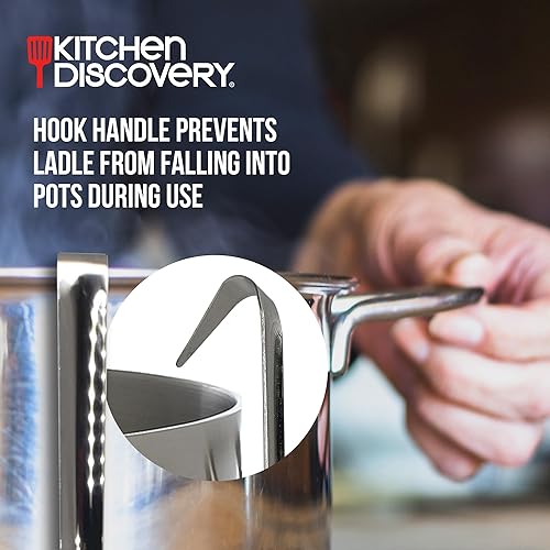 Miniatura 3 de Cucharón colador de acero inoxidable  Kitchen Discovery  Cucharón colador 2 en 1 para sopas y guisos drena líquidos de sólidos. Cucharón para servir