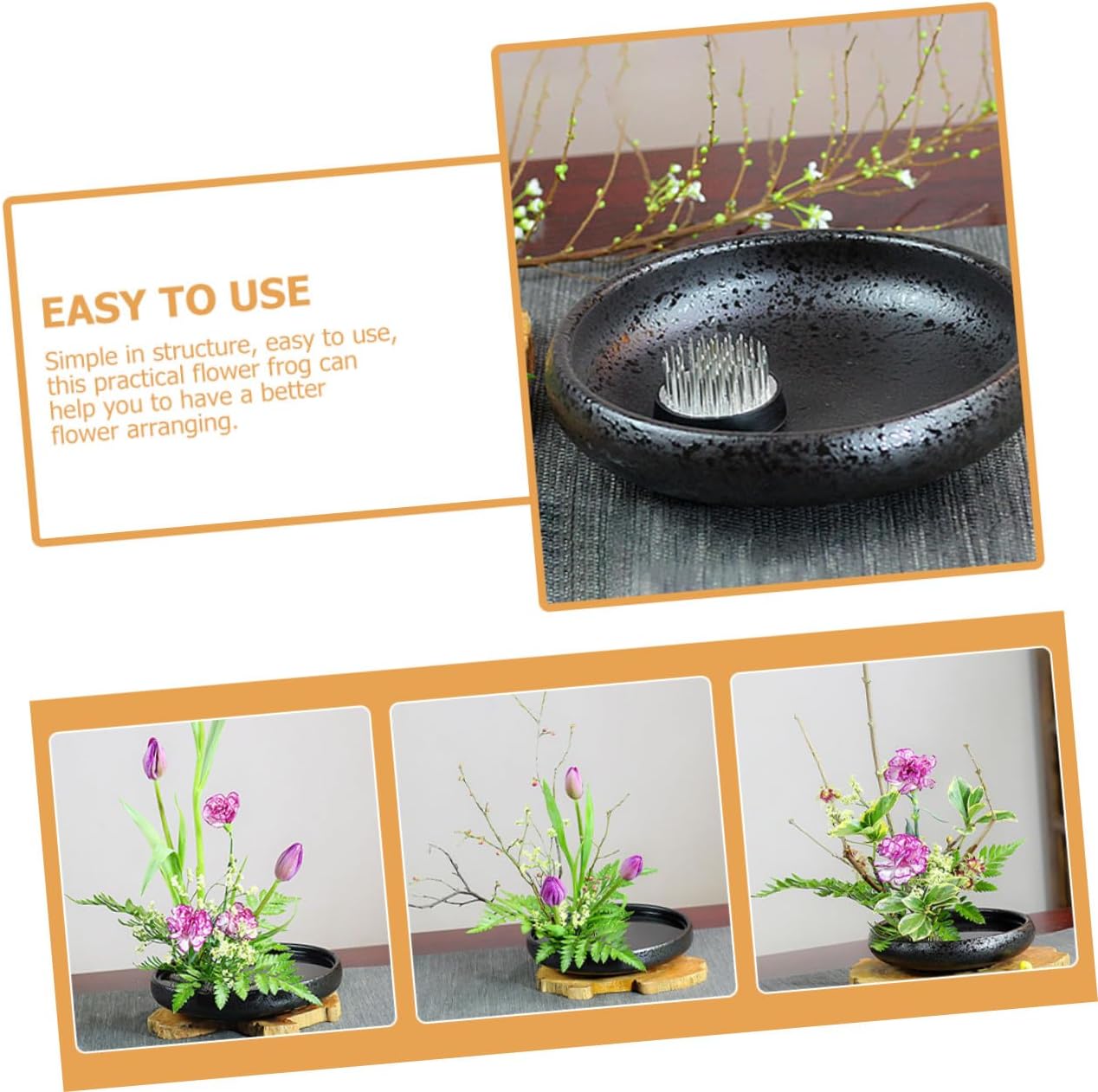 Unomor Ceramic Floral Frog Flower Holder Round Flower Fixation Base for Ikebana DIY Arrangement with Vase Pot Sturdy Material Japanese Style