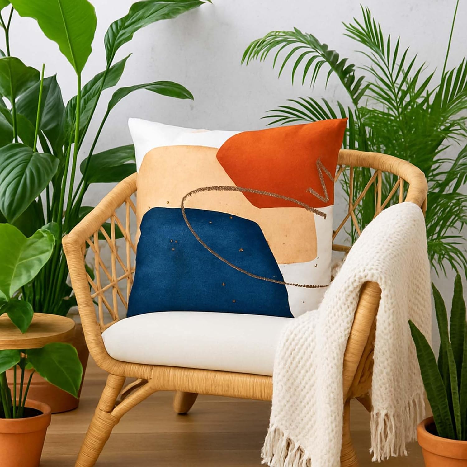 Burnt Orange Throw Pillow Covers 18x18 Set of 4 – Boho Decorative Pillow Cases for Couch Sofa Bedroom, Modern Geometric Abstract Cushion Covers, Navy Blue and Orange Home Decor Accent Pillows - Image 6