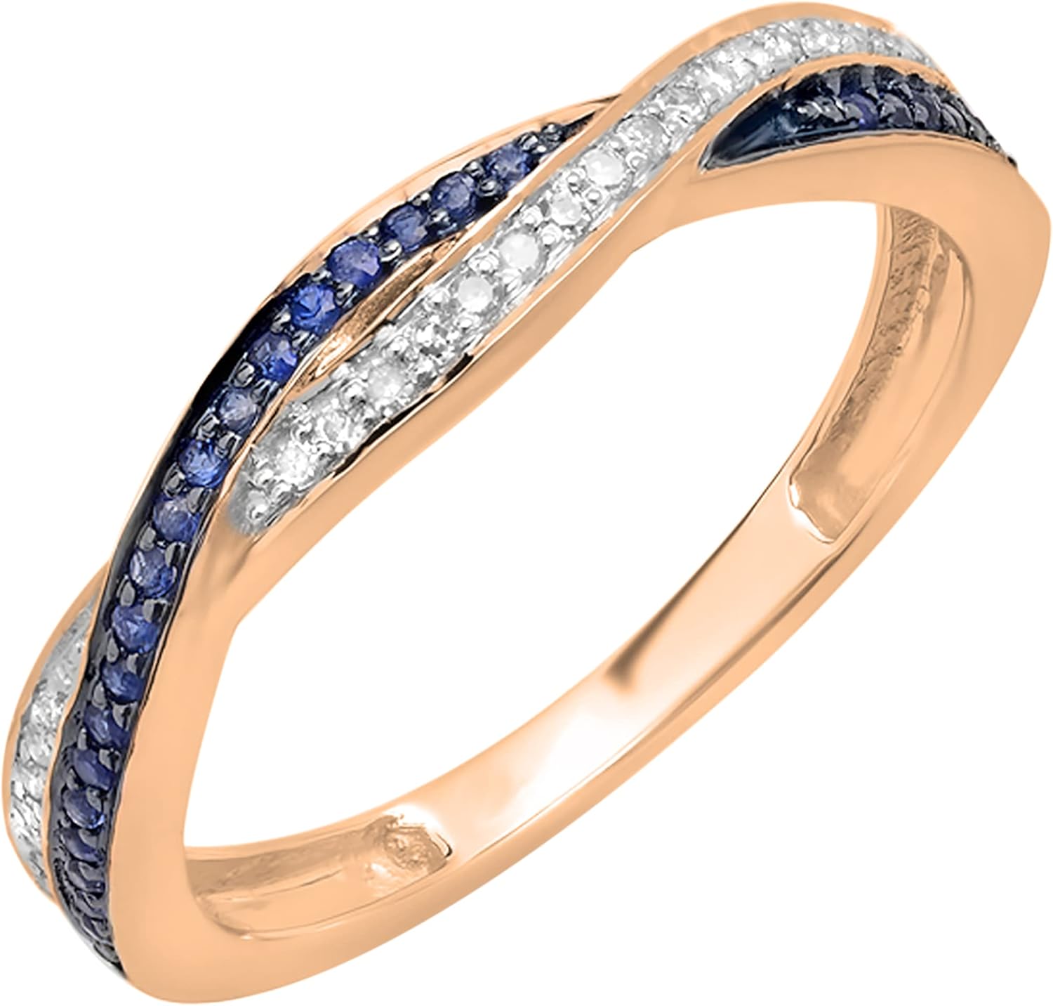 Dazzlingrock Collection Round Blue Sapphire & White Diamond Swirl Wedding Ring for Women in Solid Gold