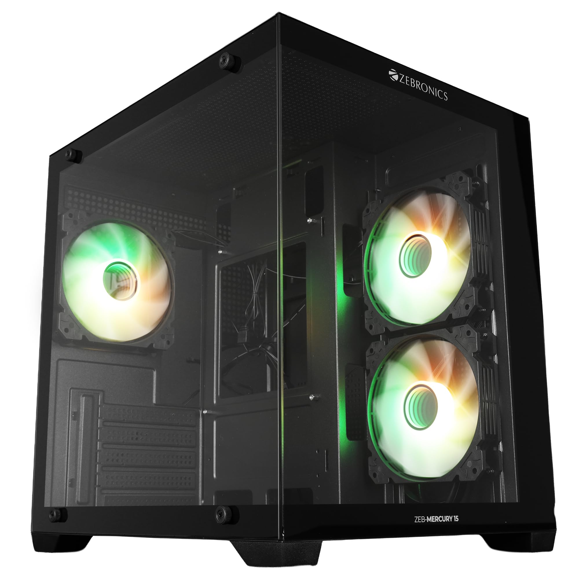 ZEBRONICS Mercury Premium Gaming Chassis with Support for mATX | Mini ITX | 240mm AIO, Dual Chamber Design, Infinity Ring ARGB Fan, Wraparound Tempered Glass (White) — Amazon image 11