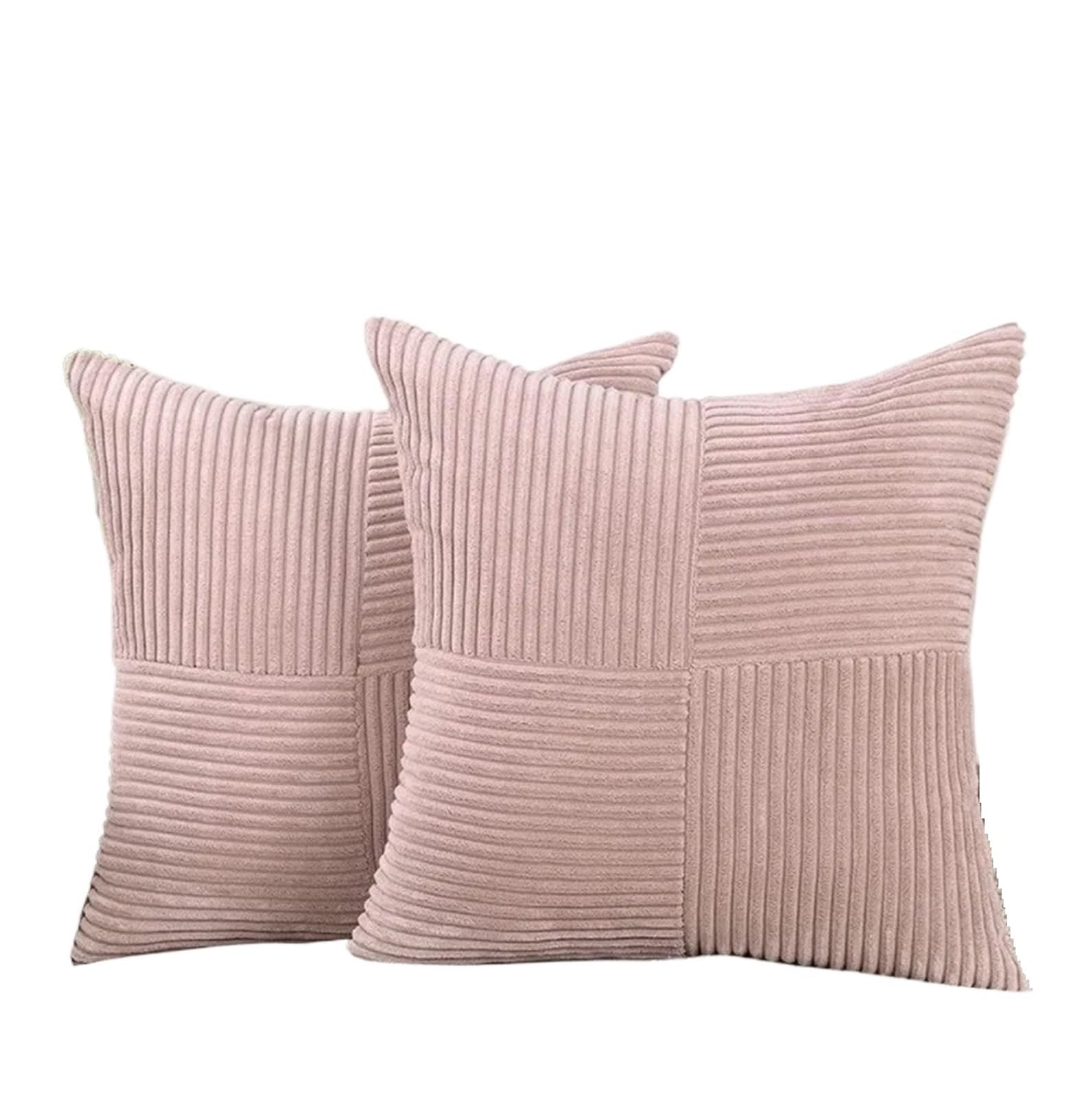2pc Pillow Cover Boho Spliced Throw Soft Couch Pillowcase Cross Patchwork Textured Cushion Case(Pink,40x40CM)