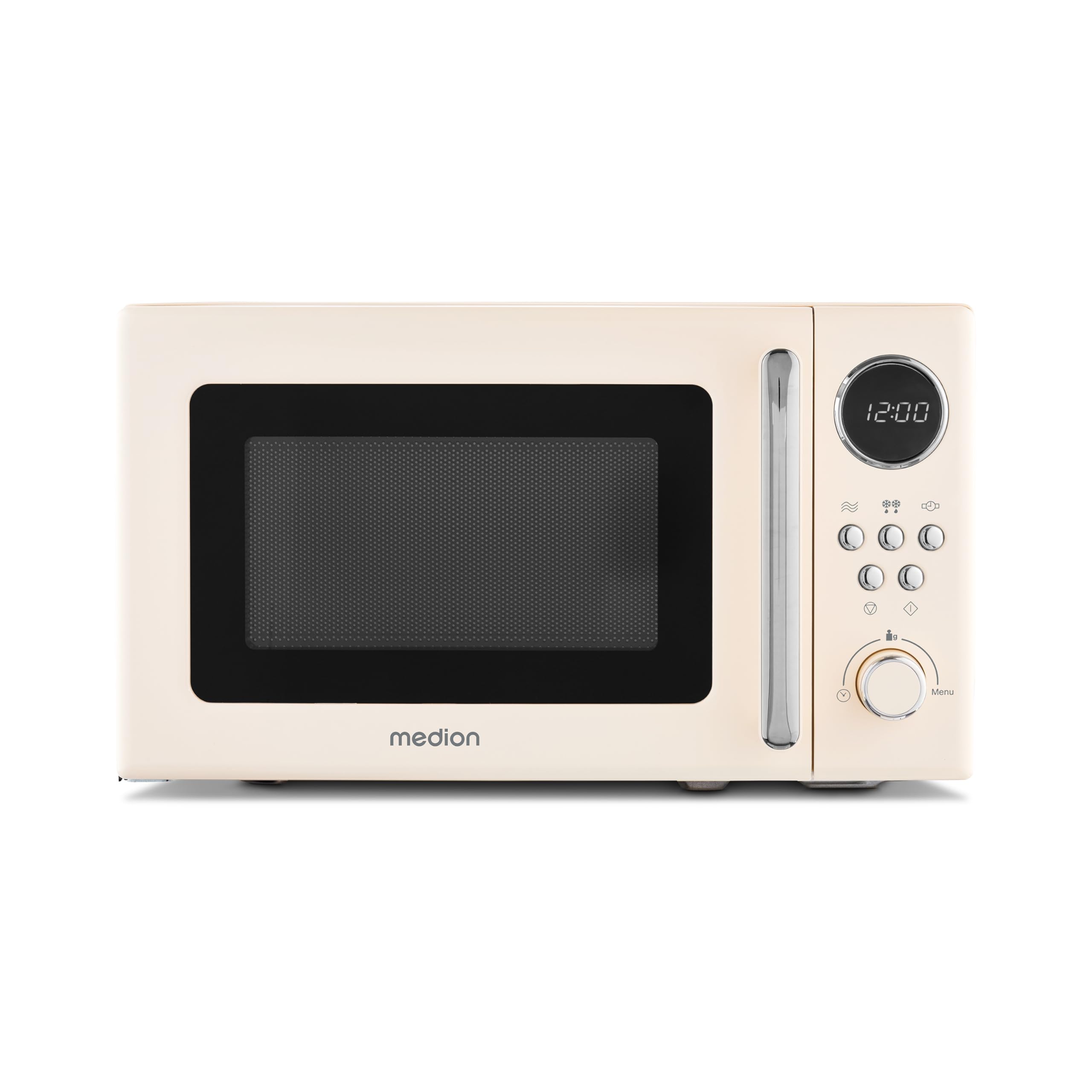 MEDION Microondas retro (20 litros, aprox. 800 vatios, 5 posiciones de microondas, 8 programas automáticos, pantalla digital, función de descongelación, compacto, MD15000) beige MEDION Microondas retro (20 litros, aprox. 800 vatios, 5 posiciones de microondas, 8 programas automáticos, pantalla digital, función de descongelación, compacto, MD15000) beige