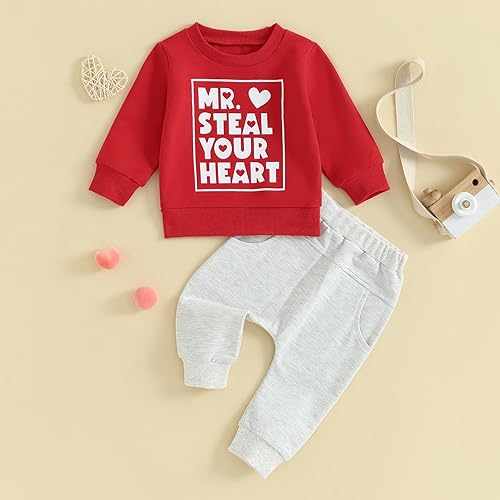 Miniatura 2 de Conjunto para el día de San Valentín para bebé niño con texto en inglés "Mama is My Valentine", camisas estampadas, sudadera con cuello redondo