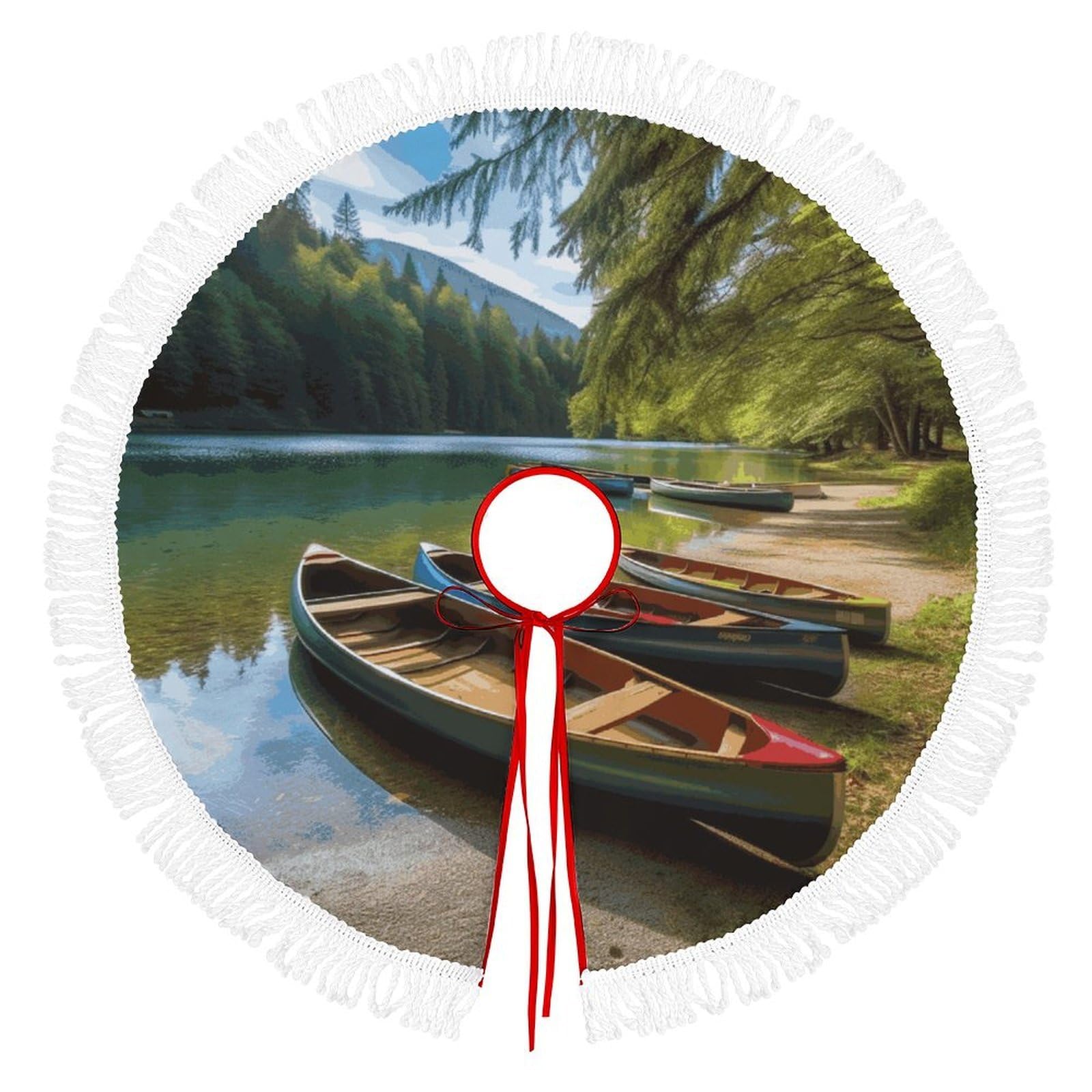 Lake with Boats Canoes Park Christmas Tree Skirt Fashion Waterproof Trees Skirt Vintage Tree Skirts Farmhouse Decor Xmas Holiday Home Party Decorations
