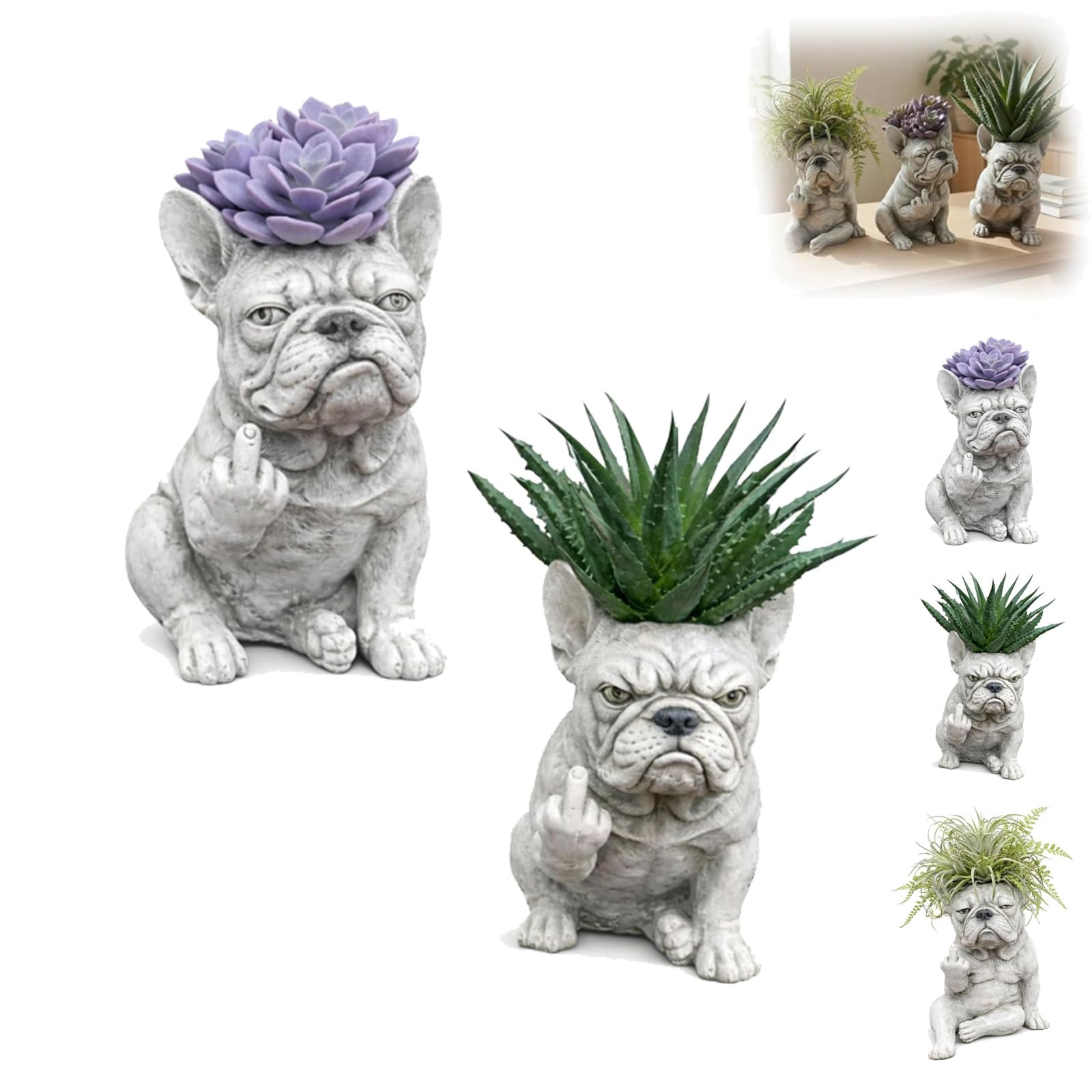 Zbello A+B Funny French Bulldog Planter Pot, Creative Attitude Garden Bulldog Planter Pot, Creative Dog Flower Pots, Handcrafted Resin Succulent Vase With Drainage Hole (A+B)