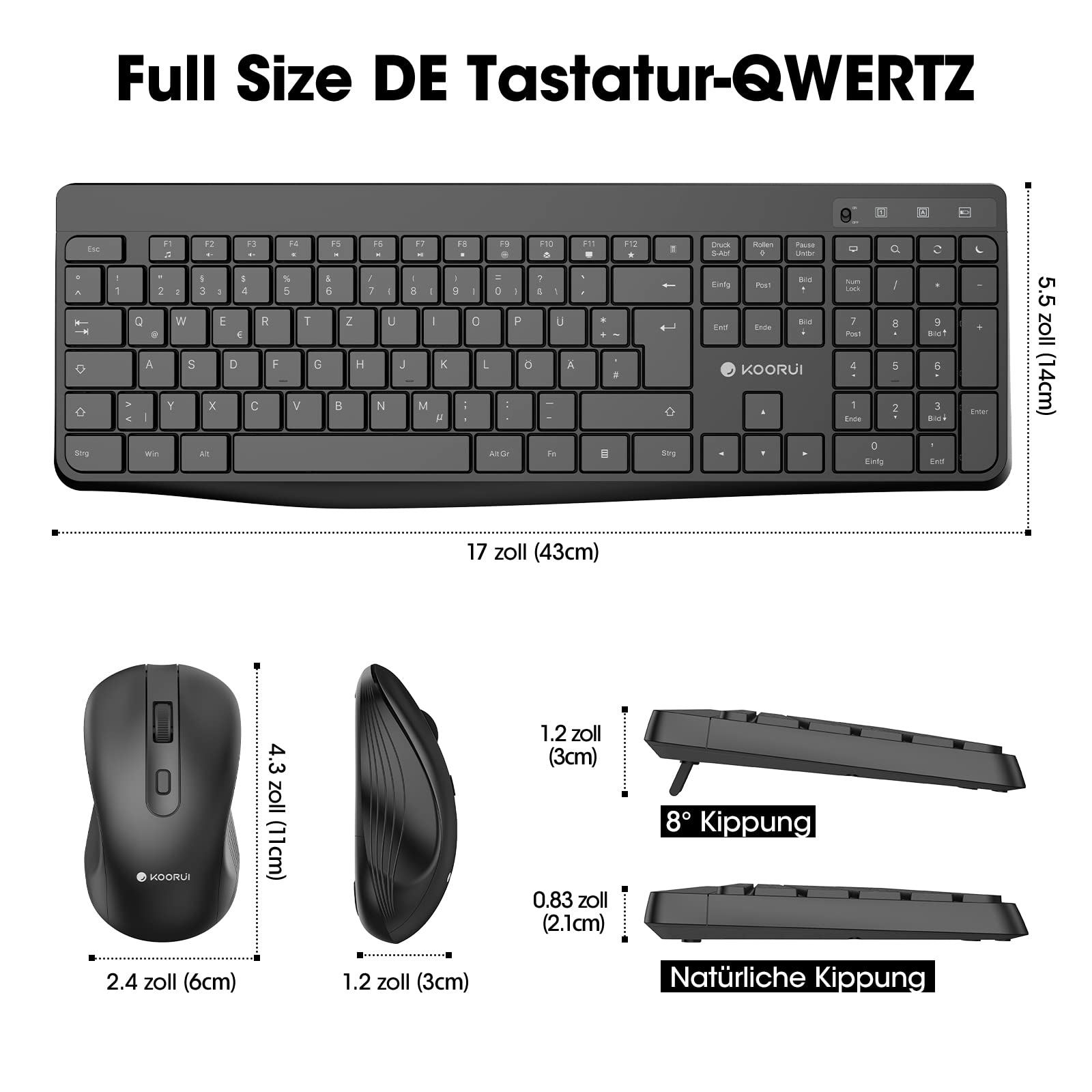 Kit Tastiera e Mouse Wireless QWERTZ DE per PC e Mac Kit Tastiera e Mouse Wireless QWERTZ DE per PC e Mac