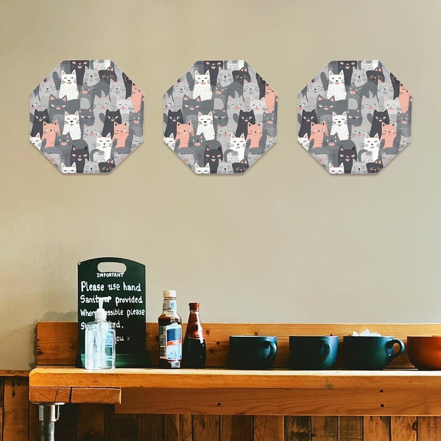 Ctagon Metal Sign for Home, Modern Display Plate for Kitchen, Cute Funny Grey Cats Pattern Plates Accent Hanging Wall Decorations 3PCS for Living Room, Bedroom, Hallway, Hotel