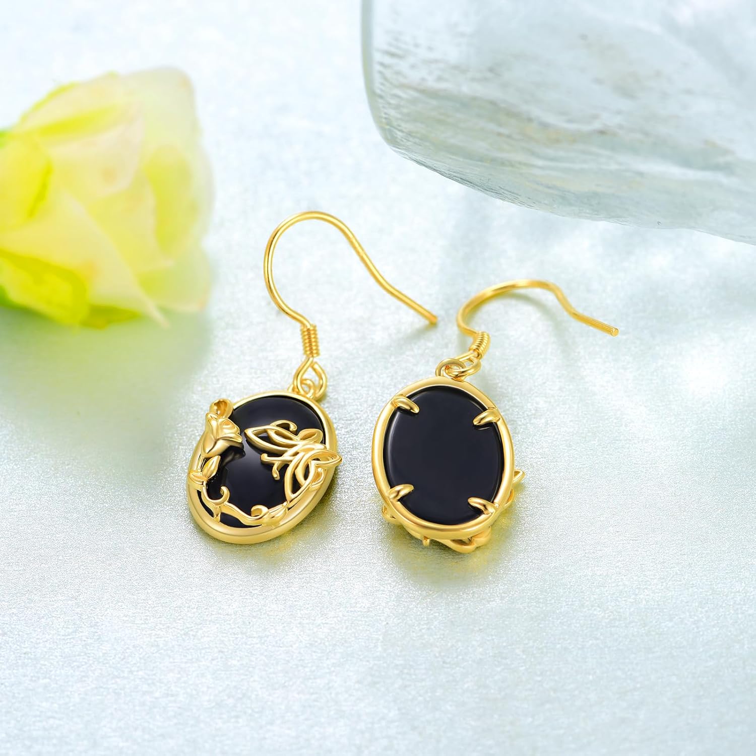 14K Yellow Gold Hummingbird/Butterfly Earrings 925 Sterling Silver Hummingbird/Butterfly Black Onyx Dangle Earrings Birthday Jewelry Gifts for Women - Image 5