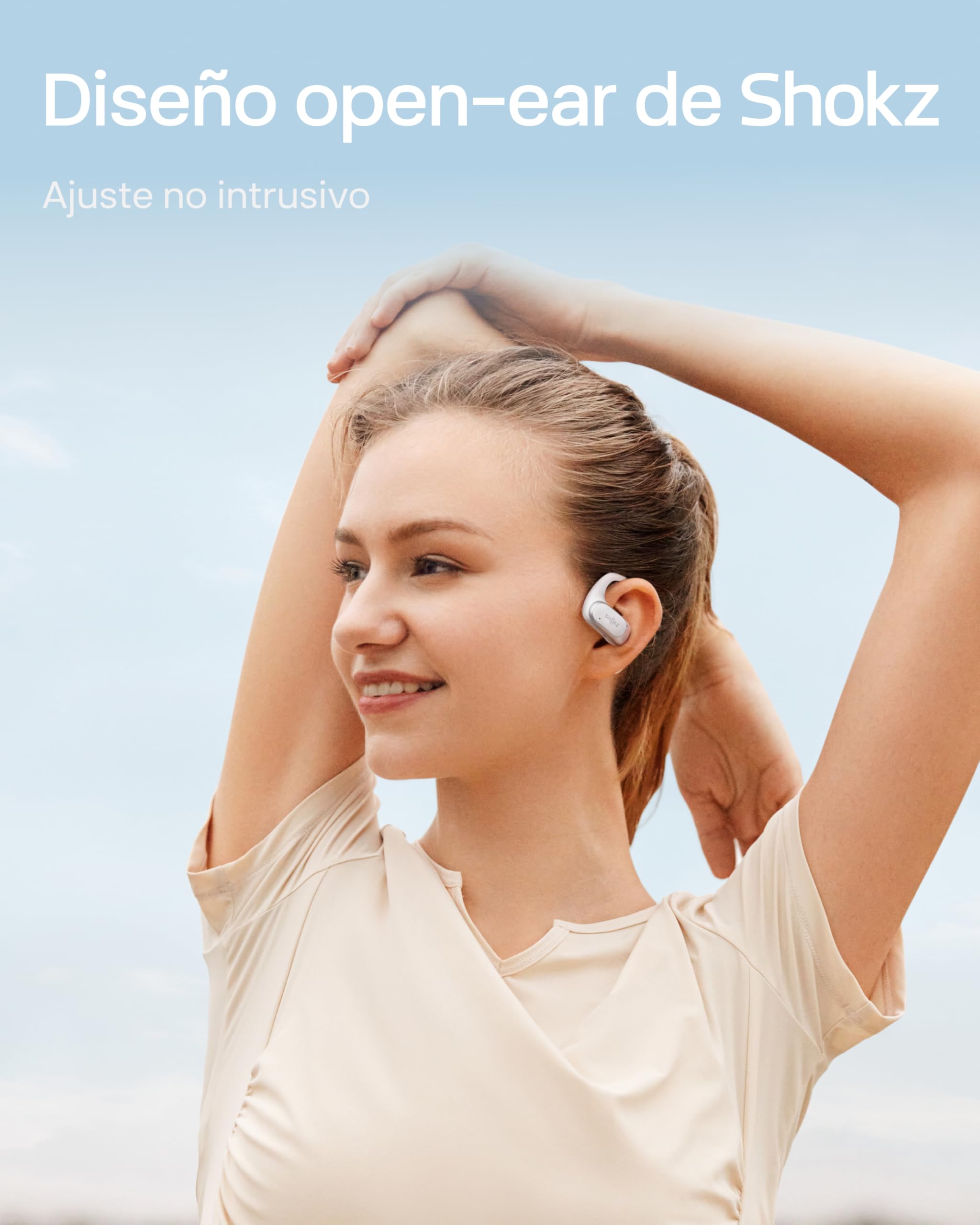 SHOKZ Auriculares Open-Ear OpenFit Air, Bluetooth con Micro, IP54, Blanco | Resistencia al Agua IP54 | 28h de reproducción | Carga rápida | Auriculares Inalámbricos | para Entrenamiento