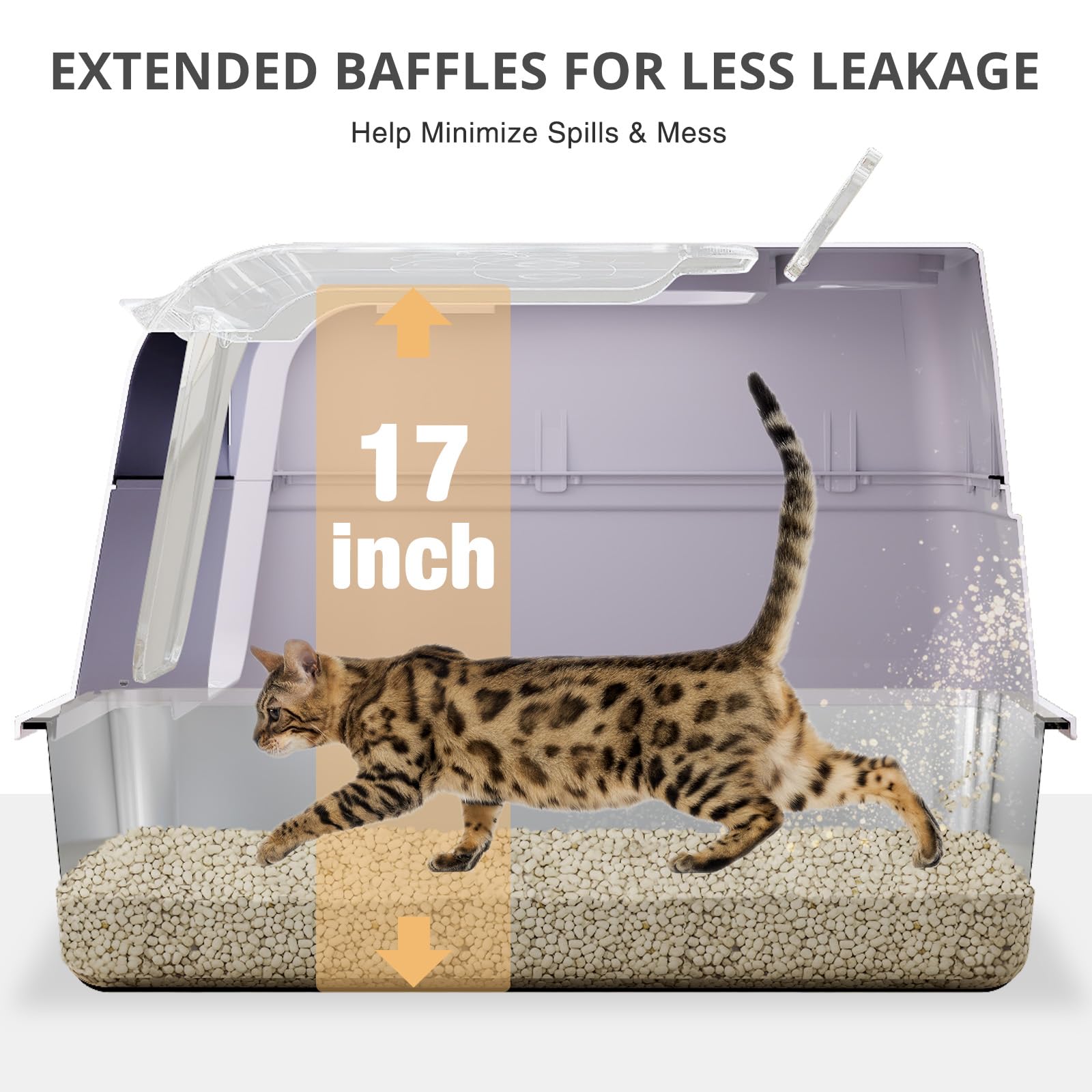 Lettiera per gatti in acciaio inox, completamente chiusa, extra large, in metallo, con lati alti e coperchio trasparente a 120°, paletta e tappetino, viola, XL