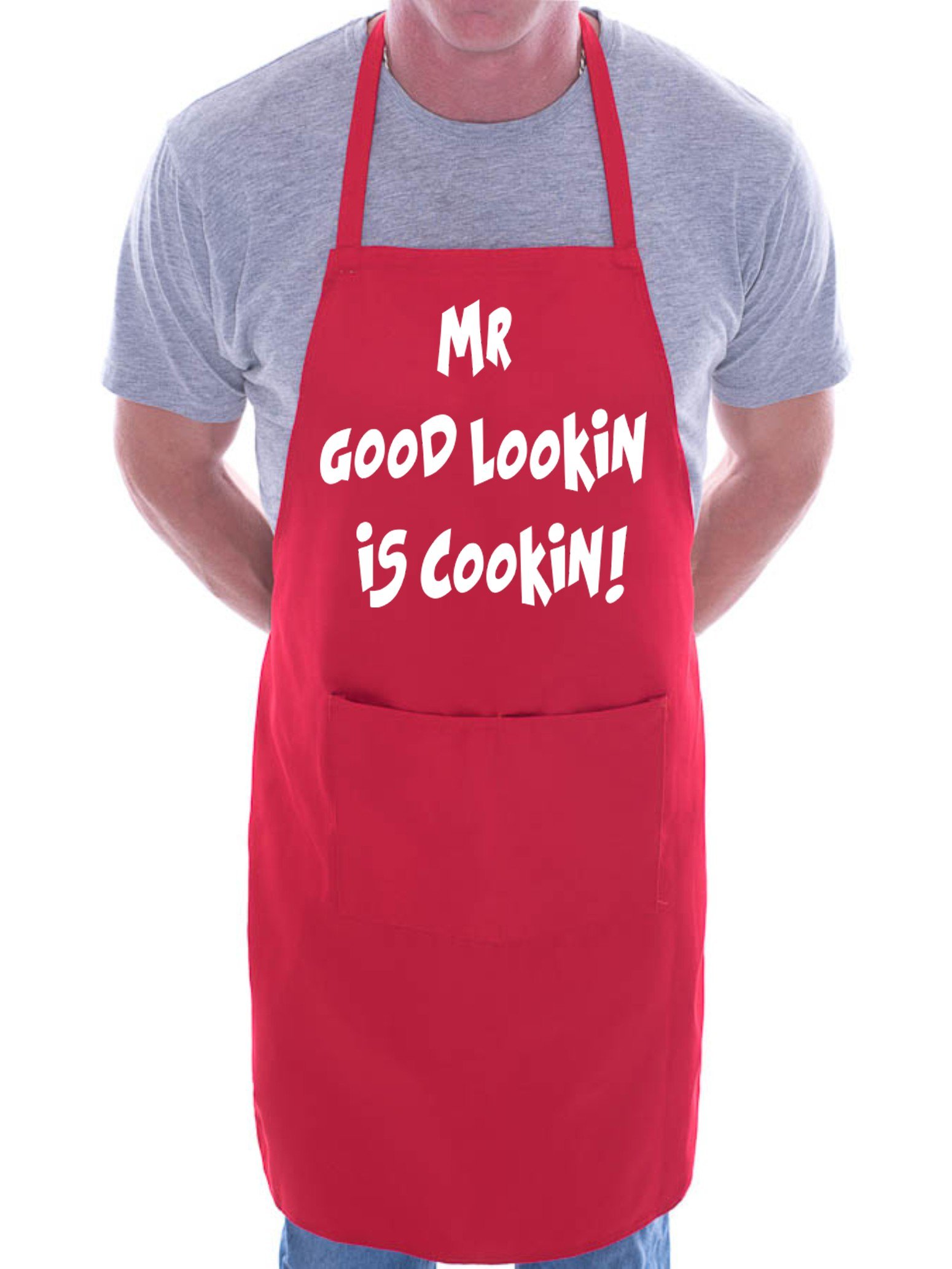 Print4U Mr Good Lookin Is Cookin Novelty Cooking Funny Unisex Apron Red