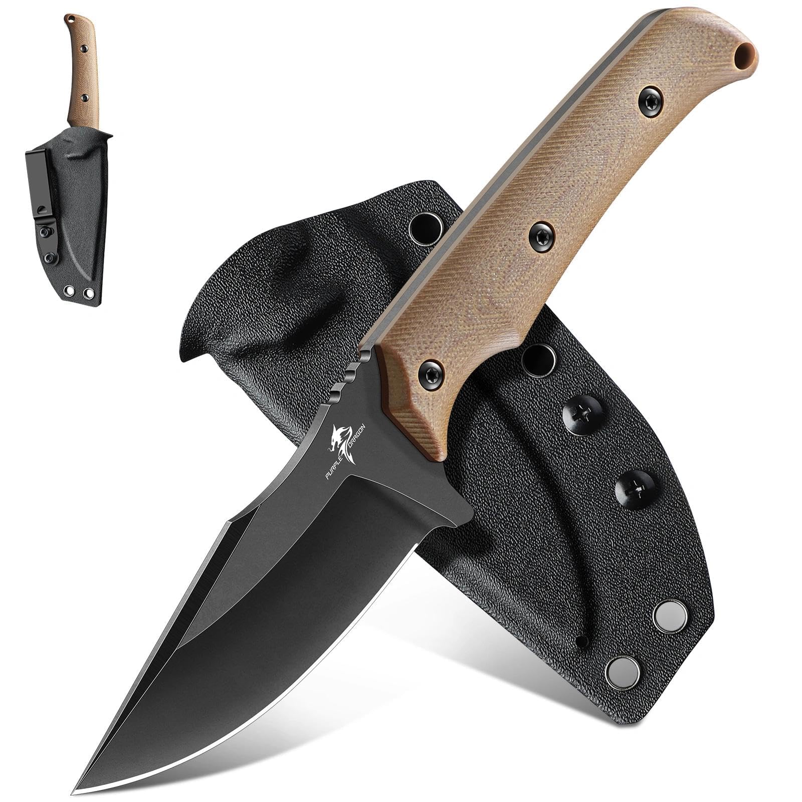 Purple Dragon Fixed Blade Knife - Full Tang Hunting Knife Brown