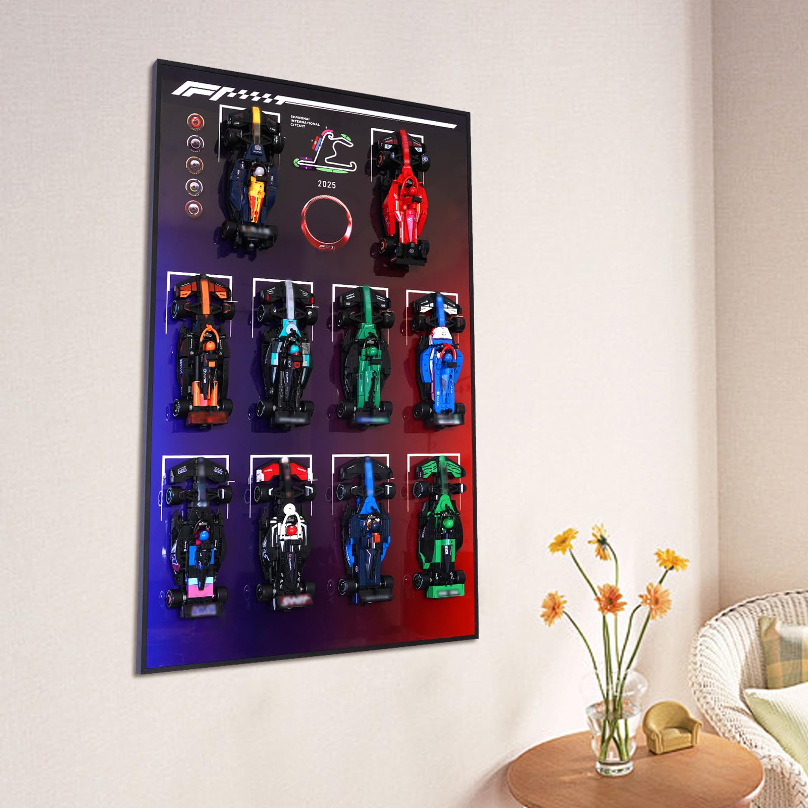 XIU F1 Display Board, Wall Mount with for Lego Speed Champions F1,Performance Race Car Building Set 77242-77251,Adult Collectibles Wall Mount, Home or Office Décor, Gradient Color (No Car Included)