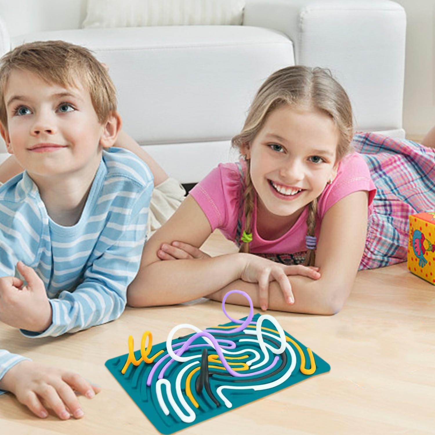 1 sztuka Labirynt Zabawkowy model, 20 sztuk silikonowe paski zabawka, 1 sztuka torba do przechowywania ze sznurkiem, zabawki edukacyjne dla małych dzieci