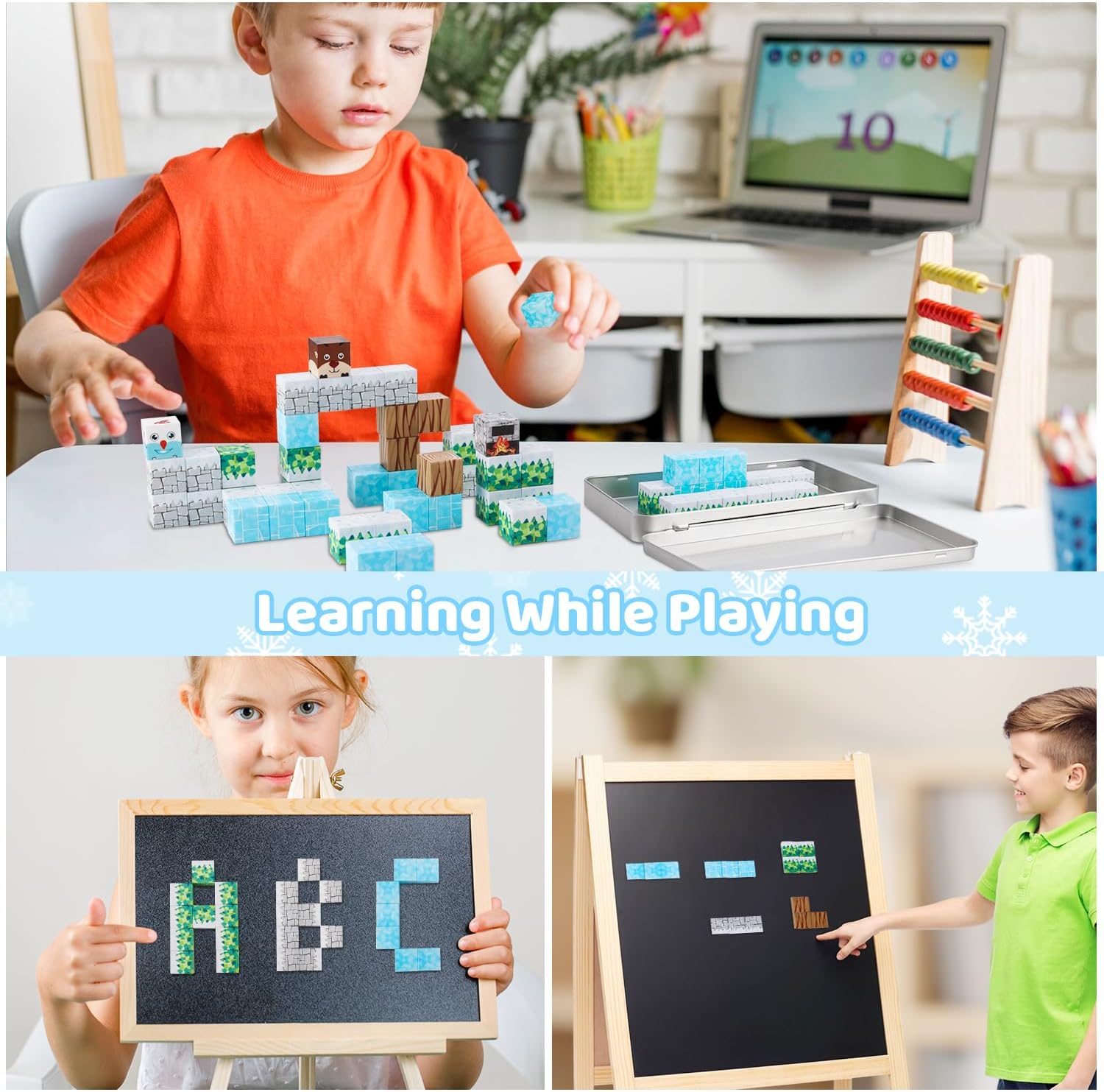 Mini Magnetic Blocks, Travel Magnet Building Toys for Kids, 45 Pcs Magnetic Block Toys with Iron Box, STEM Educational Toys for Boys and Girls