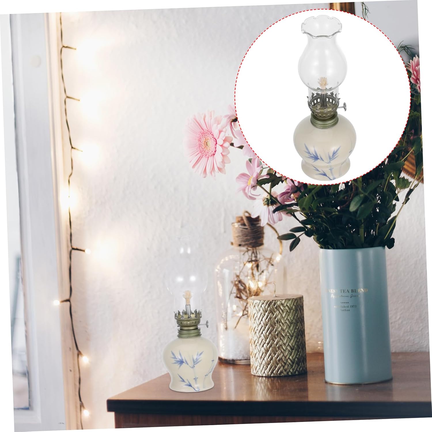 Alipis Vintage Glass Oil Lamp Ceramic Kerosene Lantern for Use Easy Refill Design Dependable Lighting for Home Decor Emergency Situations Buddha Oil Lamp