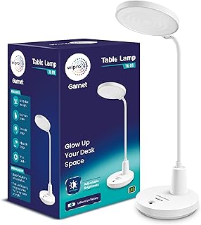 Wipro 8W Rechargable LED Table Lamp (TL1)| 3 in 1 Color Changing (Cool Day/Neutral/Warm White) | 3 Step dimming | Portable Desk Lamp | Touch Control | Premium Study lamp |USB -C Charging,Pack of 1