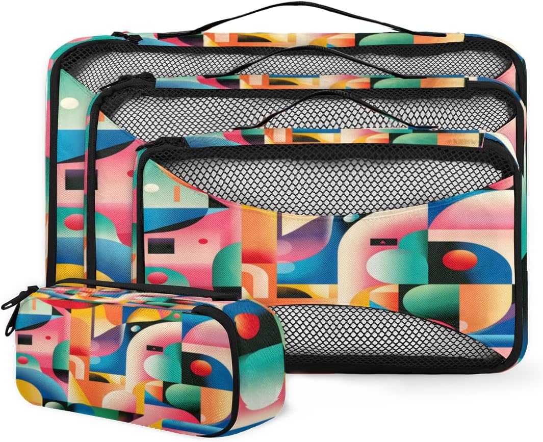 Watercolor Abstract Colorful Modern 4 Set Packing Cubes Luggage Organizer Bags for Travel Accessories and Essentials
