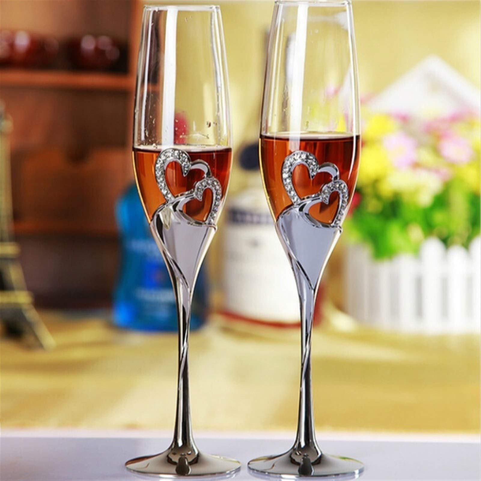Calici da Vino 1 Paio di Cristallo a Forma di Cuore Coppa Bella Romantica Tazza del Vino Rosso di Vetro del Regalo Creativo for Wedding con Il Contenitore di Regalo 73