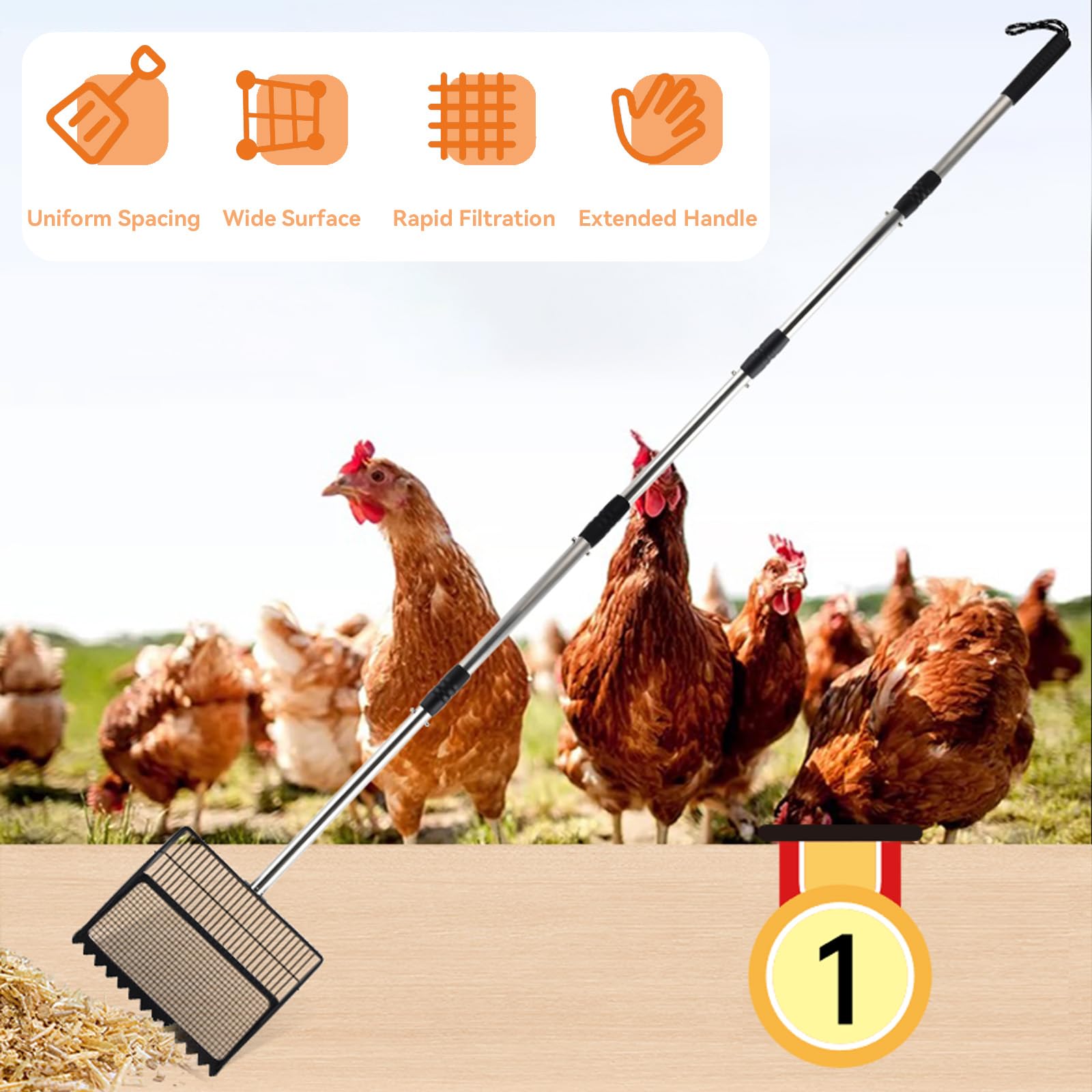 Paletta Per Letame Di Pollo,4 In 1 Pala Regolabile Per Pollo, Pala Per Collaio,Attrezzi Per La Pulizia Del Pollaio,Eparazione Di Feci E Detriti Di Sabbia Pollaio Pala Accessori