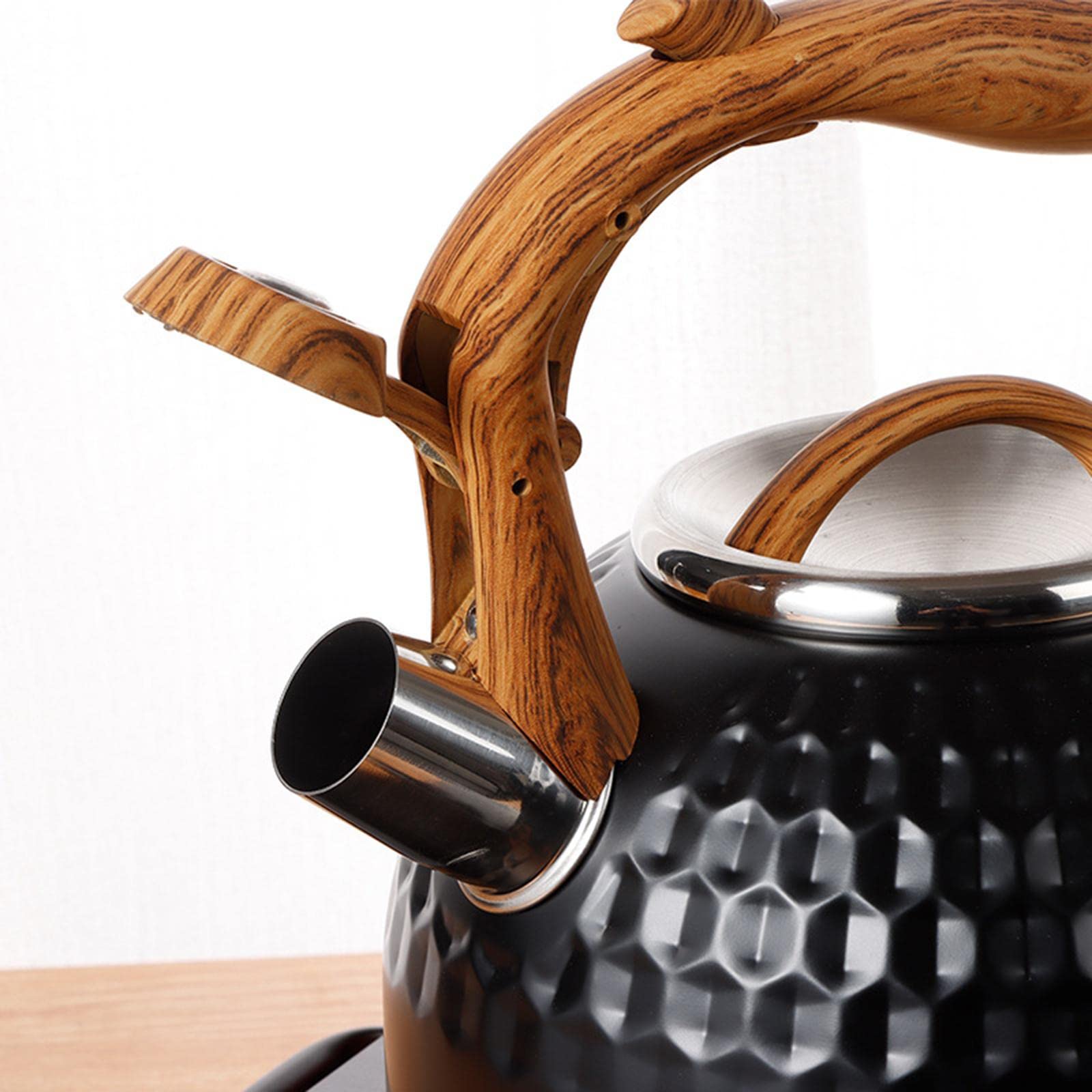 Amagogo Wasser Edelstahl Outdoor Tee Stovetop mit Pfiff Holzgriff Ideal als Küchenzubehör für Camping Angeln Picknick Familiengebrauch