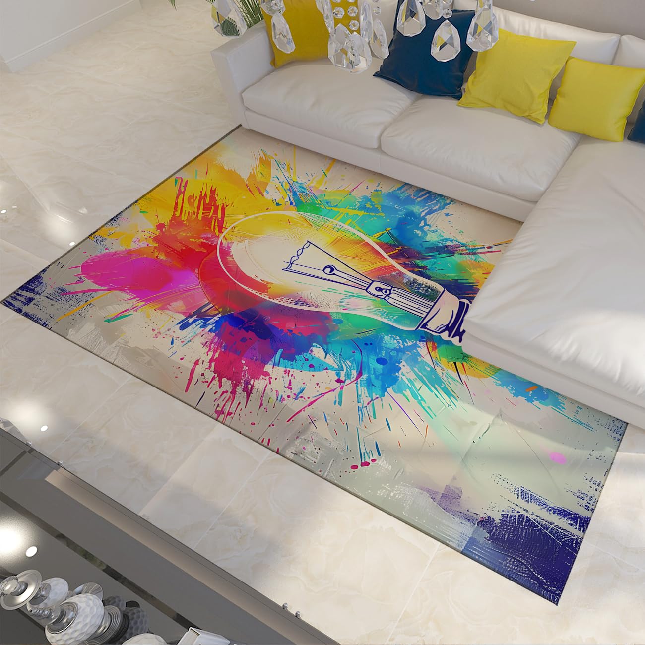 Tapis de sol salon aquarelle multicolore antidérapant