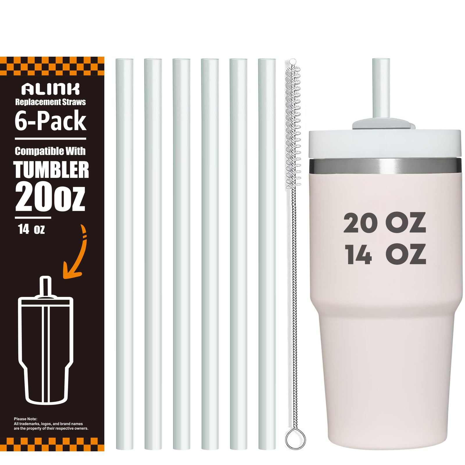 ALINK Clear Replacement Straws for Stanley 20oz 14oz Tumble 6 Pack Reusable Straws for Stanley Quencher 20oz 14oz