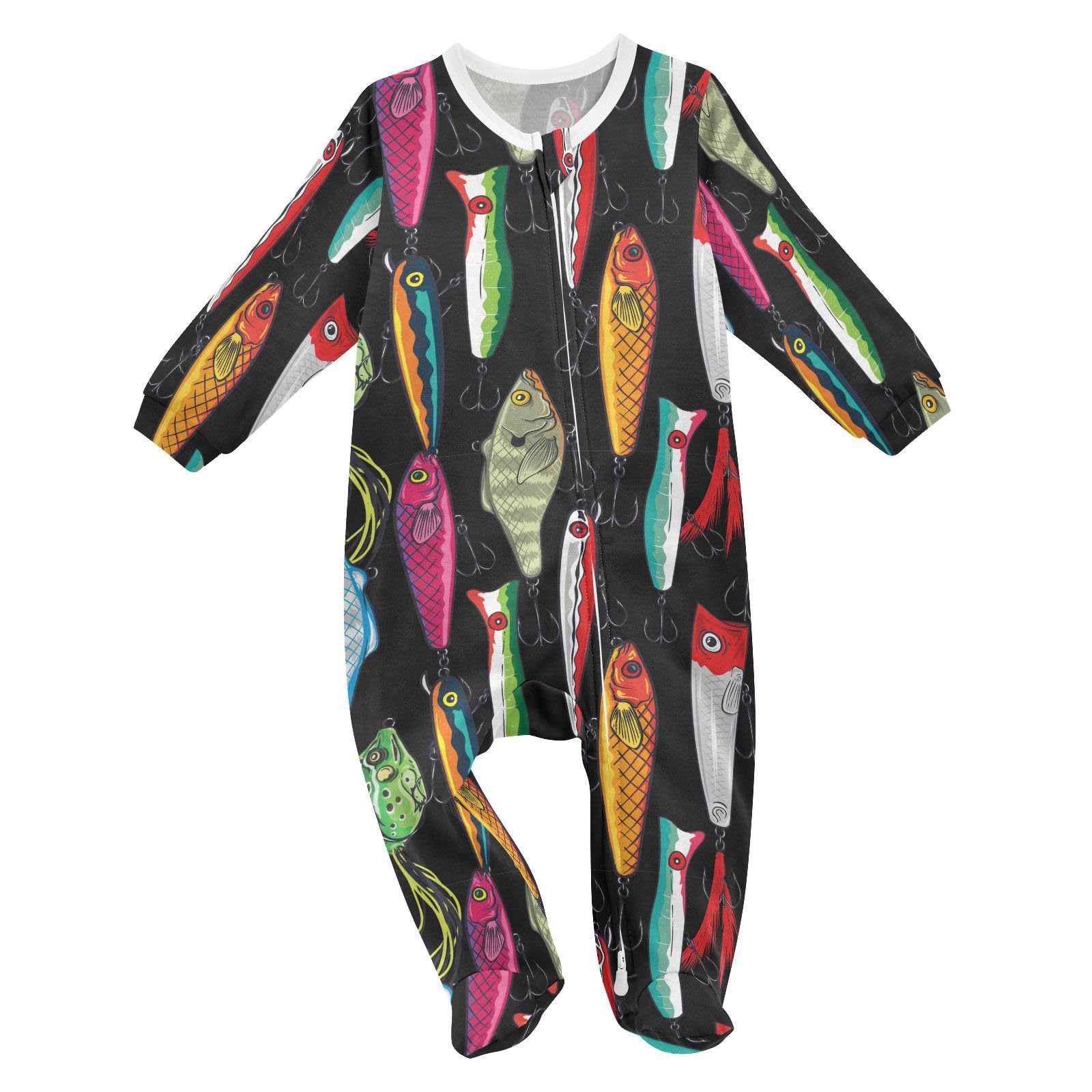 Dussdil Color Fishing Bait Fish Baby One-Piece Footies Newborn Rompers Pajamas Cotton Footed Pjs for Sleep Play Boys Girls 6M