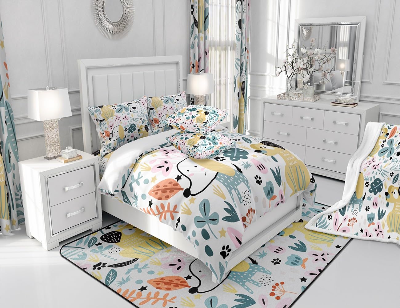 Feelyou Kinderteppich Mit Kuh-Motiv – 91x152 Cm, Rutschfeste Bodenmatte Fürs Kinderzimmer (blau-weiß)
