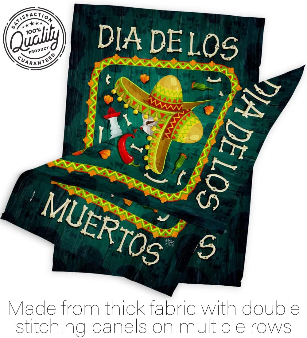 Breeze Decor Dia De Los Muertos Decorations Home Banner Burlap Door Sign Wall Post Stand Grave Porch Outdoor Tapestry Calavera Sugar Skull House Flag, Gifts Made in USA