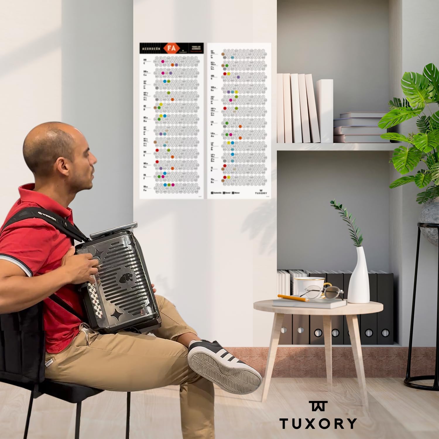 Learning Button Accordion Poster with Chords, Scales and Notes, Visual Guide with Colors for Beginners and Intermediates, Includes Notes Labels (F/Bb/Eb))