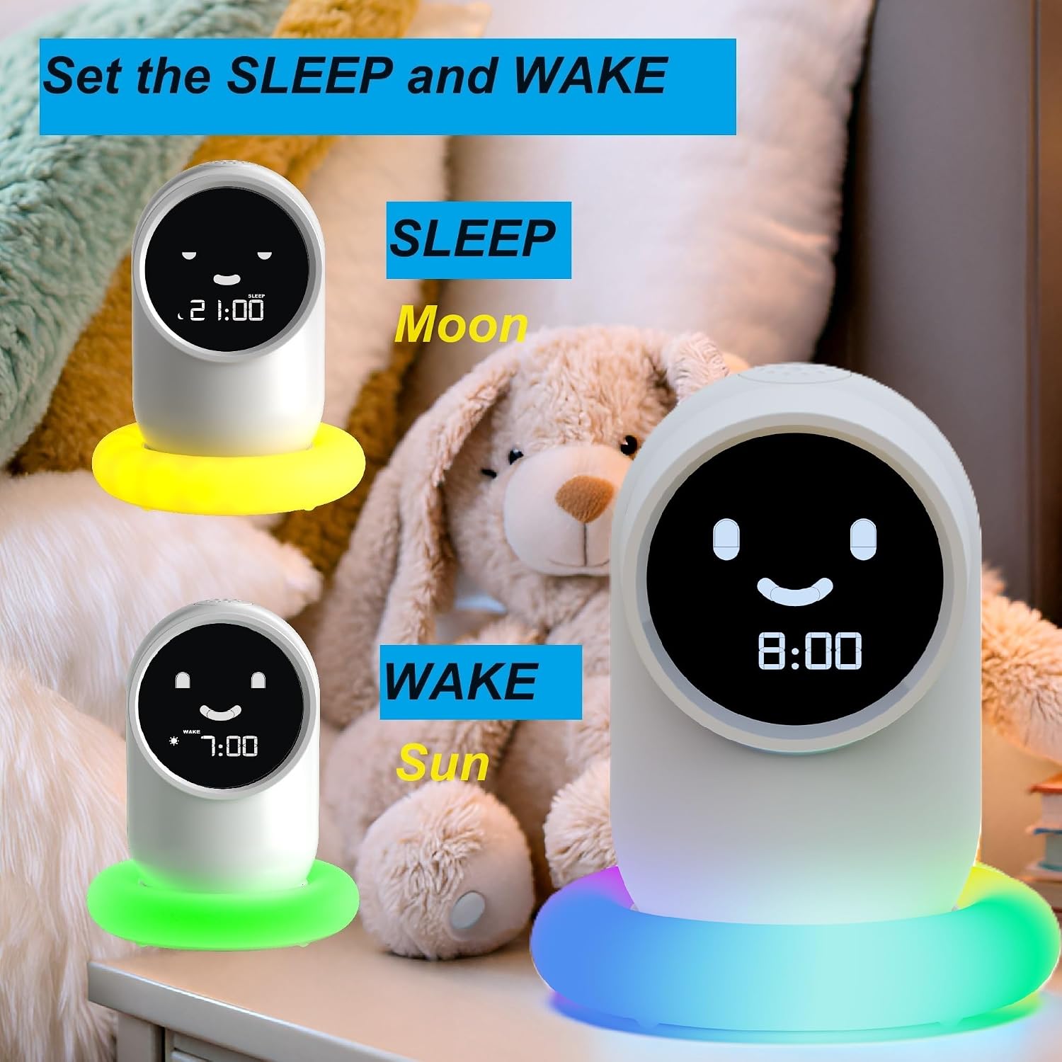 Alarm Clock, Ok to Wake Clock,Alarm Clock with LED Colorful, Sound Machine, Snooze, Sleep Sounds, Nap Time,Clock as Gift for Friends, Family,Younger