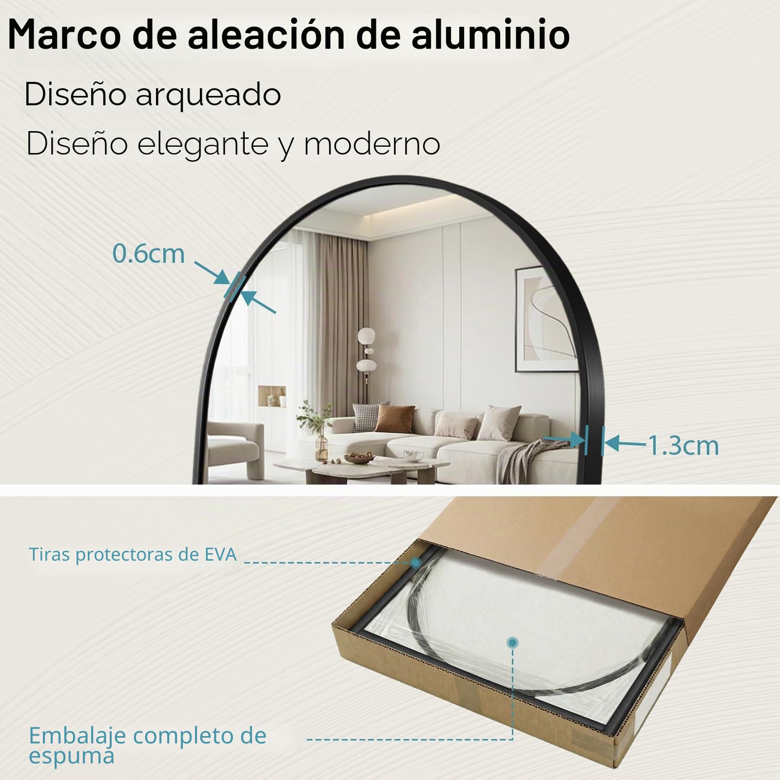 Clevich Espejo de Pie Cuerpo Entero 150x50 cm, Espejo Arqueado con Soporte