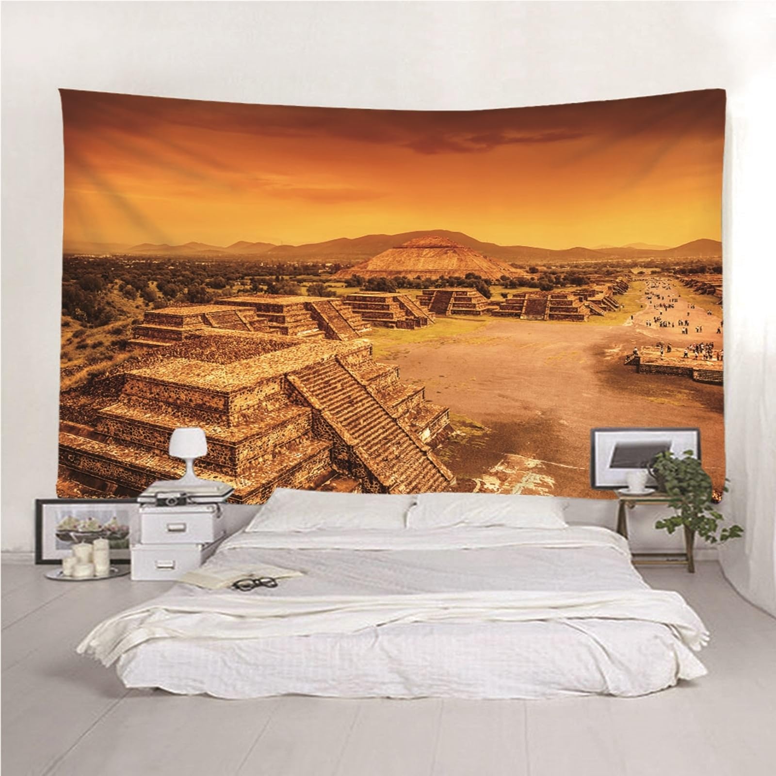 Lieson Wandteppich Pyramide, Wandtücher Orange Wandteppiche für Wohnzimmer Wohnheim Heimdekoration, 260x240CM