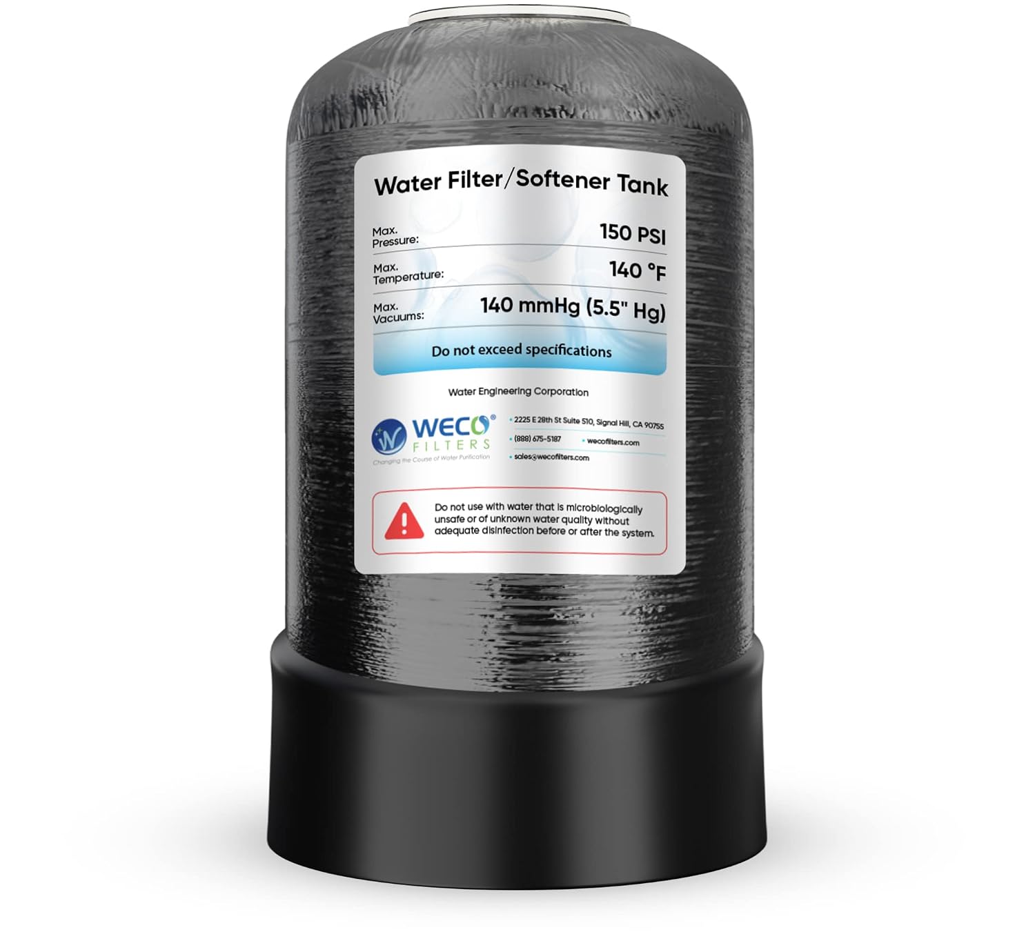 WECO Mineral Tank for Water Softener/Filter - Polyethylene Inner Shell Pressure Vessel with 2.5" Top Opening - 150 PSI Max Pressure - 120 °F Max Temperature - 10x35, BLACK