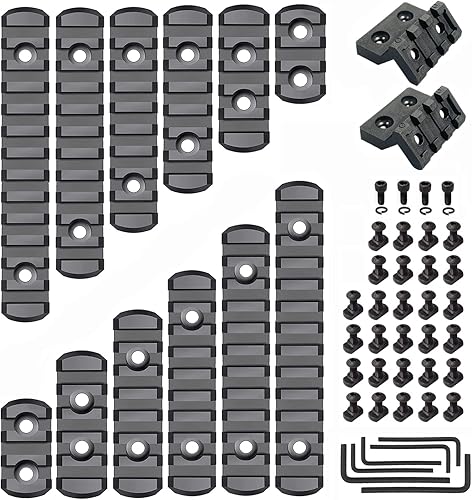 Miniatura 6 de Picatinny Rail de 3,5,7,9,11,13 ranuras para Mlok, sección de rieles de polímero más montaje desplazado con tuercas en T, tornillos y llave Allen