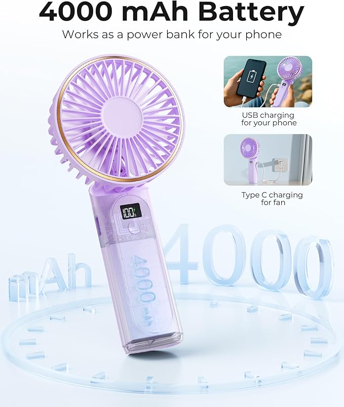 Ventilador Portátil Plegable 6 Velocidades con Batería Recargable miniatura 4