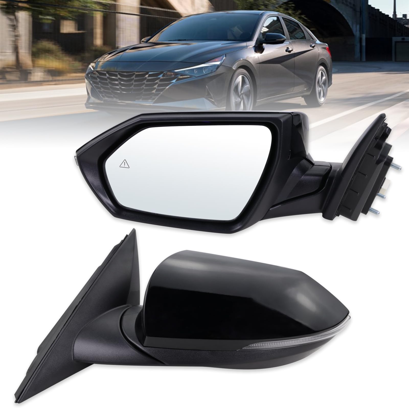 Left Driver Side Mirror Compatible With 2021 2022 2023 2024 2025 2026 Hyundai Elantra With Manual Folding Power Glass Heated Blind Spot Turn Signal Black Replace#87610AA170(8Pins)