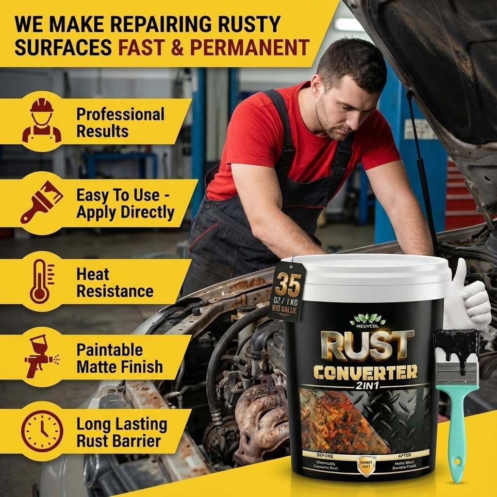 2 in 1 Rust Converter & Metal Primer, 35 oz Black Rust Reformer Paint for Metal, Trailer, Truck Frame, Car Chassis, Ultra Rust Encapsulator & Inhibitor, Heat Resistance Rust Neutralizer & Conversion