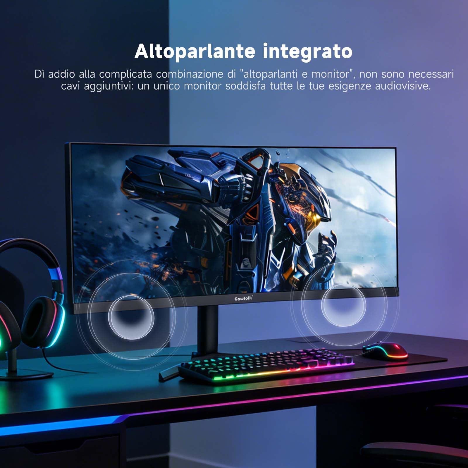 Gawfolk Monitor Gaming Curvo Ultrawide 34 Pollici 165Hz UWQHD 3440x1440 21:9 3800R 120% sRGB 1ms Adaptive Sync - Nero