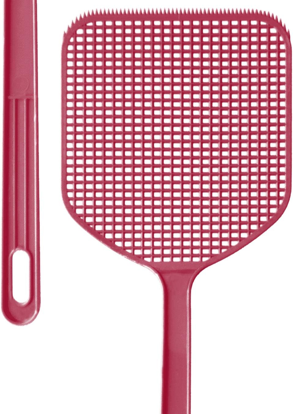 Grand Way Fly swatter – Strong one-Piece Plastic Fly swatter – Long-Hand mesh Fly swatter – red Fly swatter – 2-Pack Manual swat Fly Control swatter – Fly Killer and Catcher, 158462