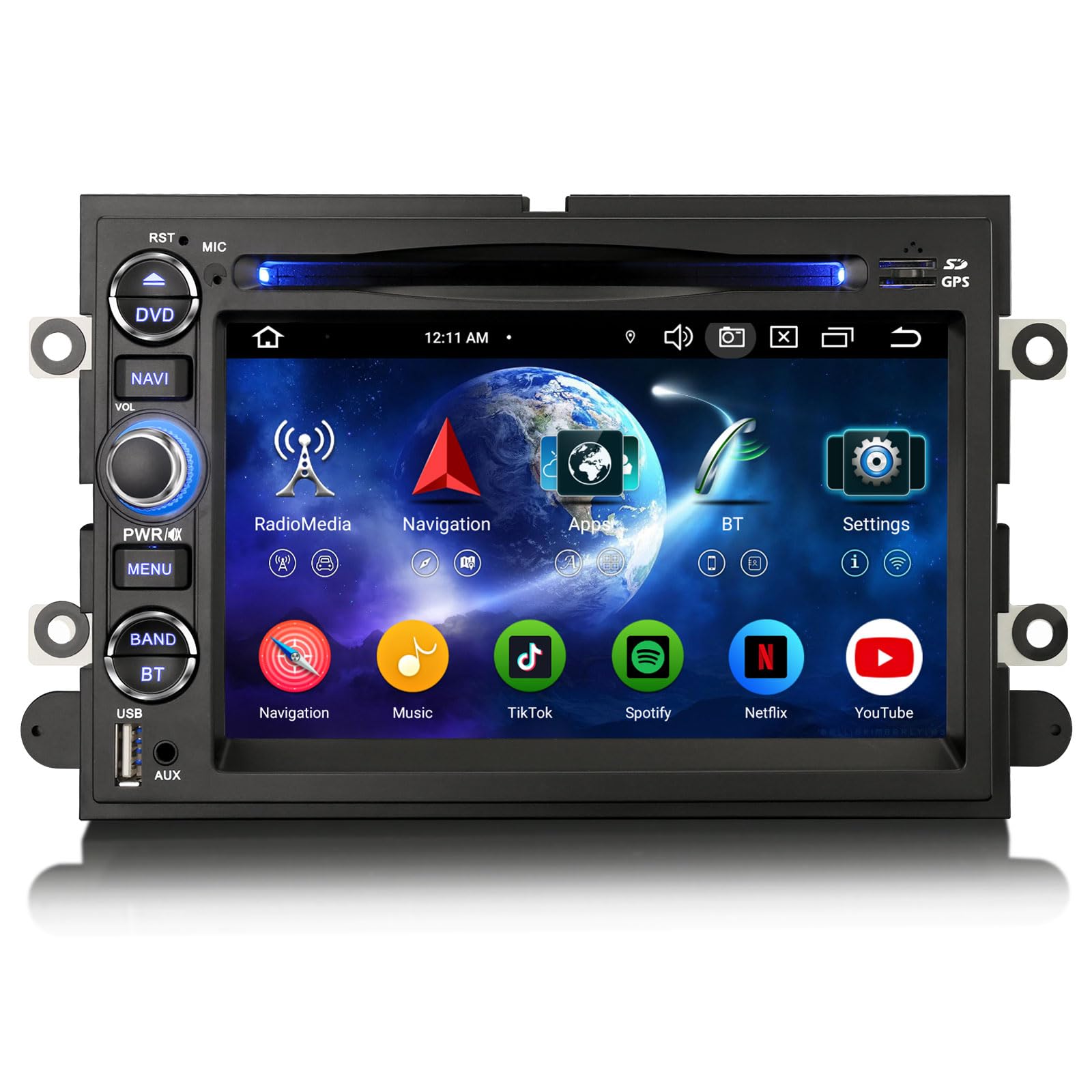 Erisin Radio samochodowe z systemem Android 14, 8 rdzeni, 4 GB + 64 GB, GPS, dla Forda Focus F150 F250 F350 Explorer Fusion Mustang Edge Five Hundred, obsługuje IPS, Bluetooth 5.0, CarPlay, Android
