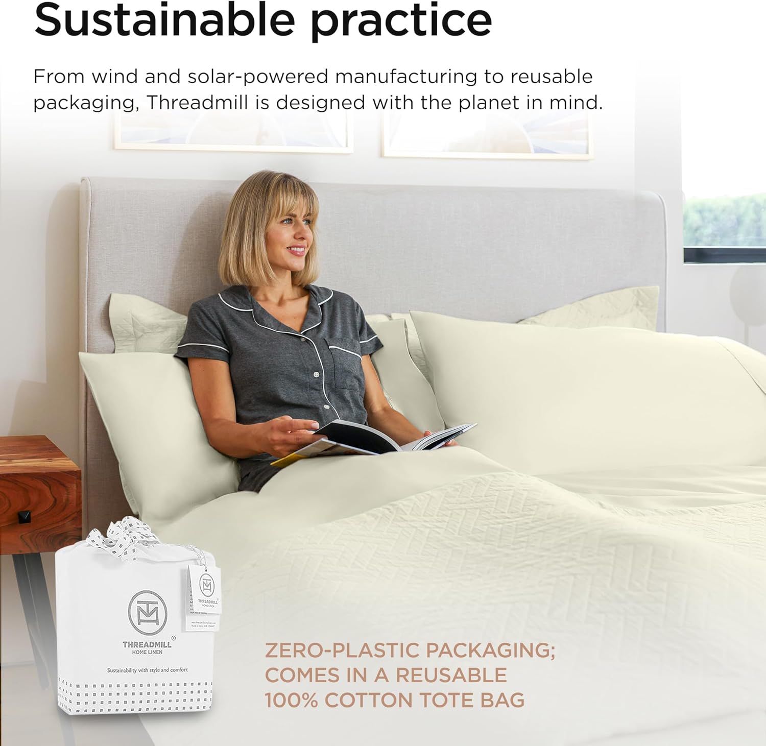 Threadmill Egyptian Cotton Queen Sheet Set | 100% Certified Egyptian Cotton Bed Sheets for Queen Size Bed | Queen Sheet Set with Deep Pocket | Soft Cooling Sateen Bedding Set | Ivory - Image 6