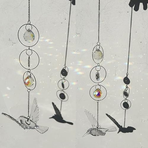 Miniatura 6 de Paquete de 2 atrapasoles de cristal de colibrí para colgar en la ventana, atrapasoles de pájaros de vidrieras para decoración de ventanas, adorno de